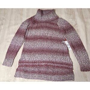 Elle Size L Womens Turtlwneck Tunic Sweater Beet Red Nubby Knit New